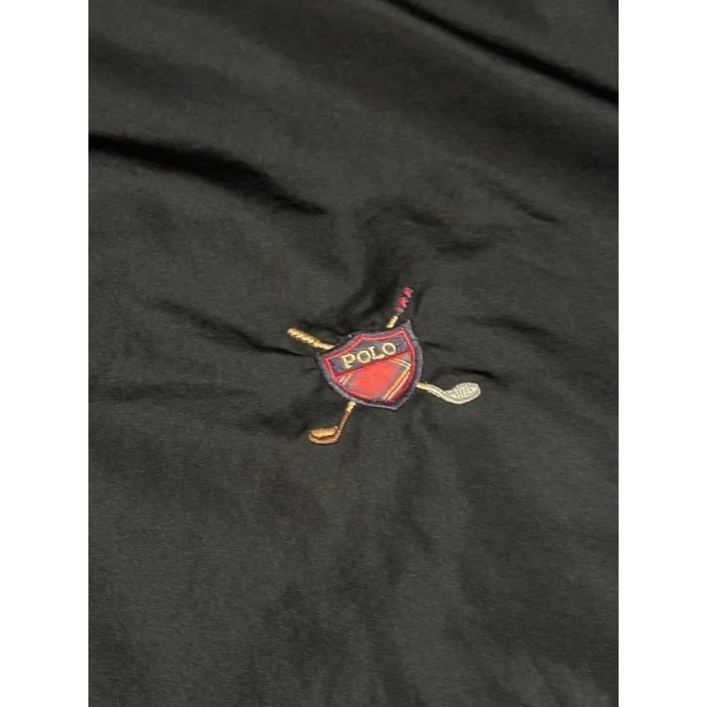 Polo Ralph Lauren Windbreaker Mens XL Black Golf Crest Pullover‎ Lined Zip VTG